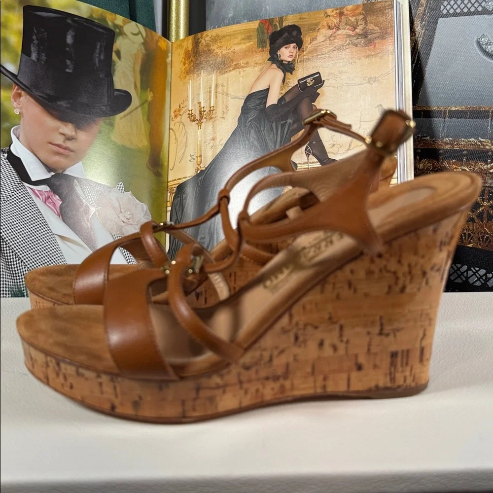 Salvatore Ferragamo brown Leather Wedge Sandals size 7 - Picture 5 of 12
